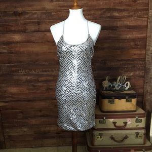 WYLDR Silver Sequin Mini Cocktail Dress Size L.